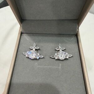 Silver Cubic Zirconia Floral Drop Earrings - Silver
